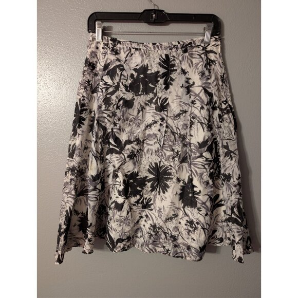 Talbots Petites Skirt Size 2P Black White Floral Cotton Silk Blend A-Line Lined - Picture 2 of 7